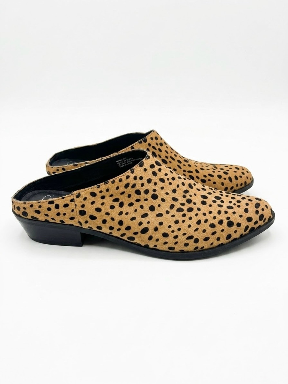Crown Vintage Nance Leopard Cheetah Print Hair Calf Mules Slides 9M Boho Office